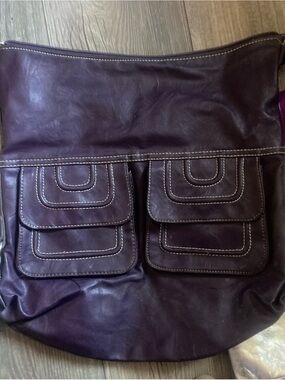 Deep Plum Leather Crossbody Bag with Front Flap Pockets
